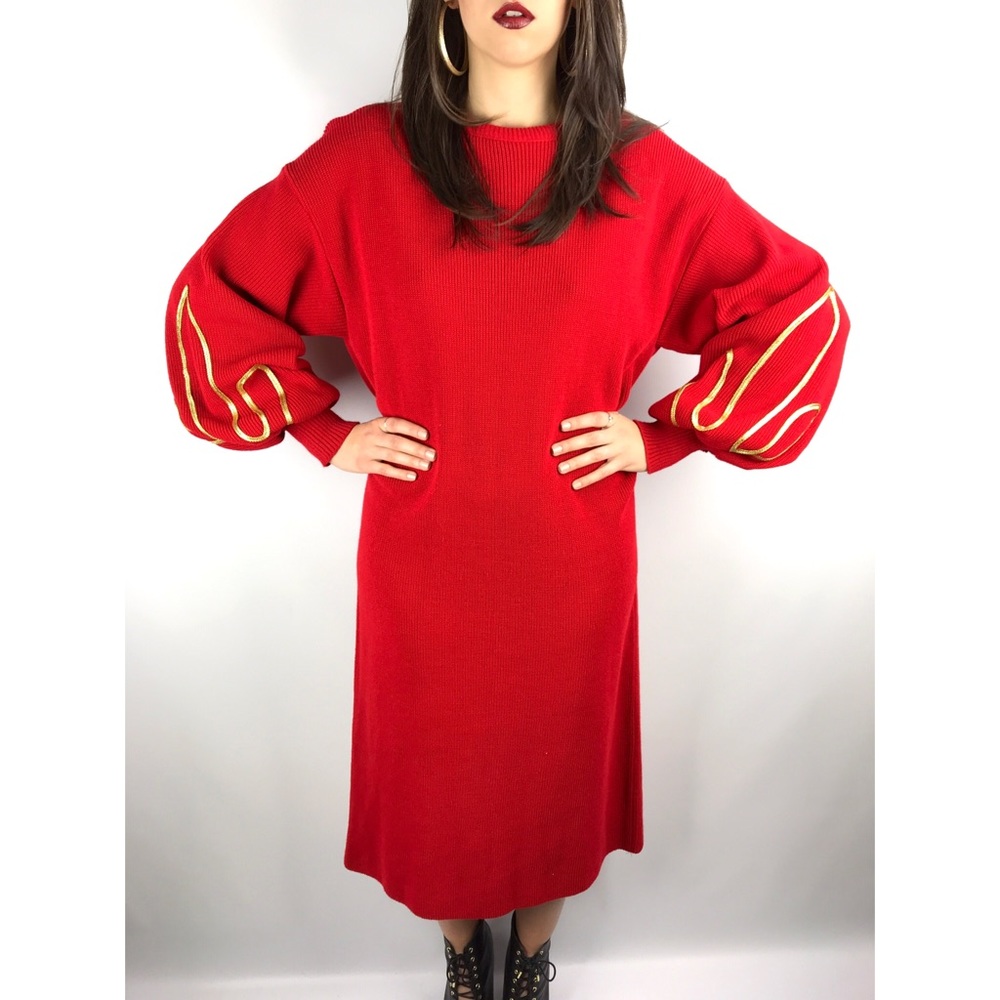 ❌SOLD❌ 90’s belled sleeve red knit sweater dress - Picture 8 of 8